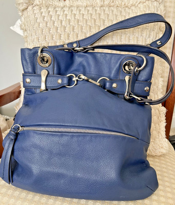 B Makowsky Blue Genuine Soft Leather Satchel Metal Adornments Bag