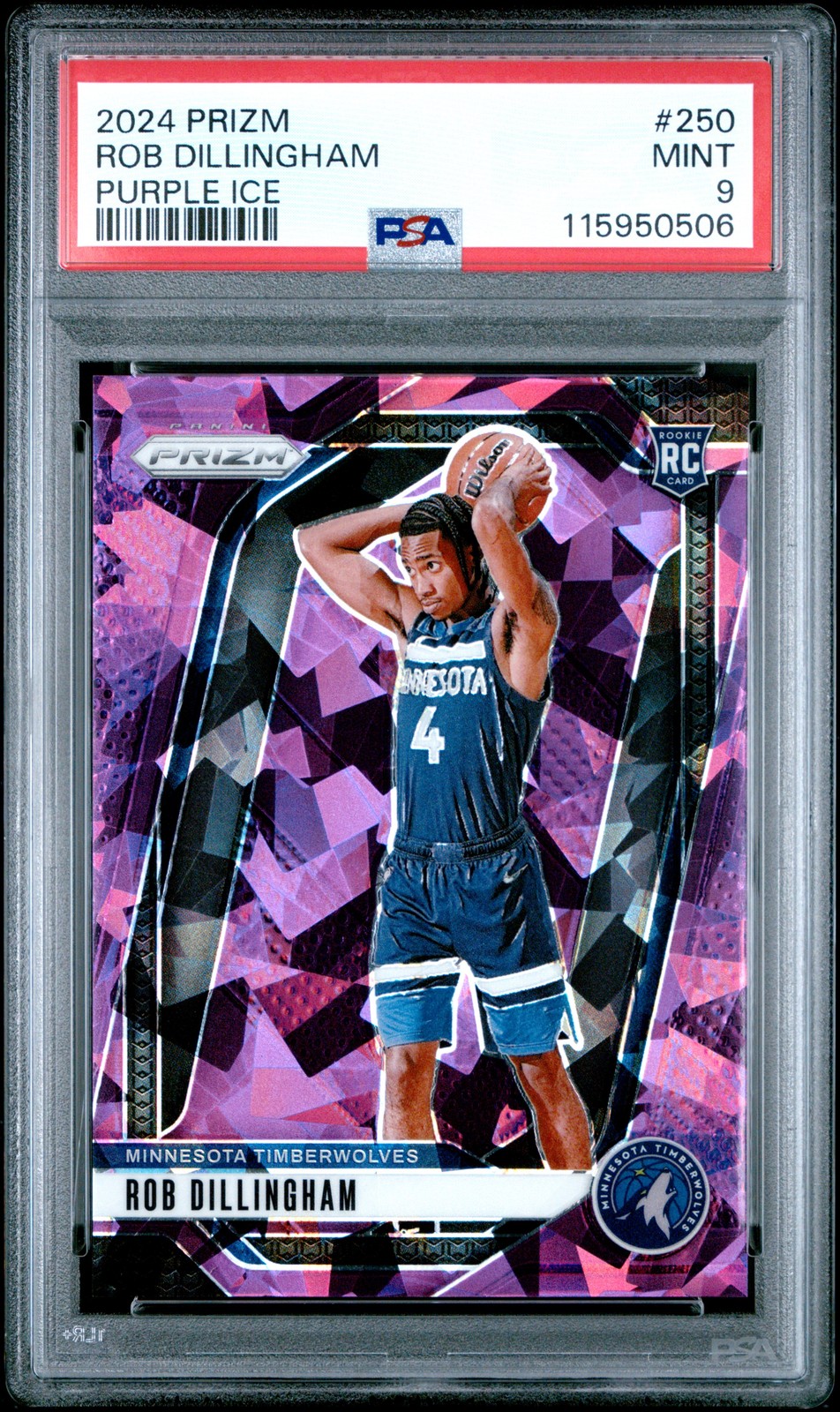 2024 Panini Prizm #250 Rob Dillingham Purple Ice Rookie Card RC /149 PSA 9