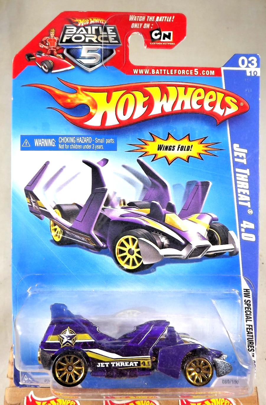 2009 Hot Wheels #89 HW Special Features 3/10 JET THREAT 4.0 Purple w/Gold 10 Sp