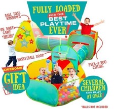 5 PC Cubby-Tunnel-Teepee-Pop-up Kids Play Tent for Indoor Outdoor Play