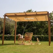 Pergola Shade Cover, 10' X 13' Outdoor Retractable Pergola with Sun Khaki