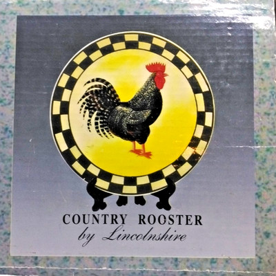 Country Rooster Ceramic Plate Black checked border by Lincolnshire New In Box 6''
