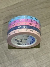 NEW Simply Gilded Blue Pink Purple w/ Silver Bows 5 mm washi tape set of 5 rolls