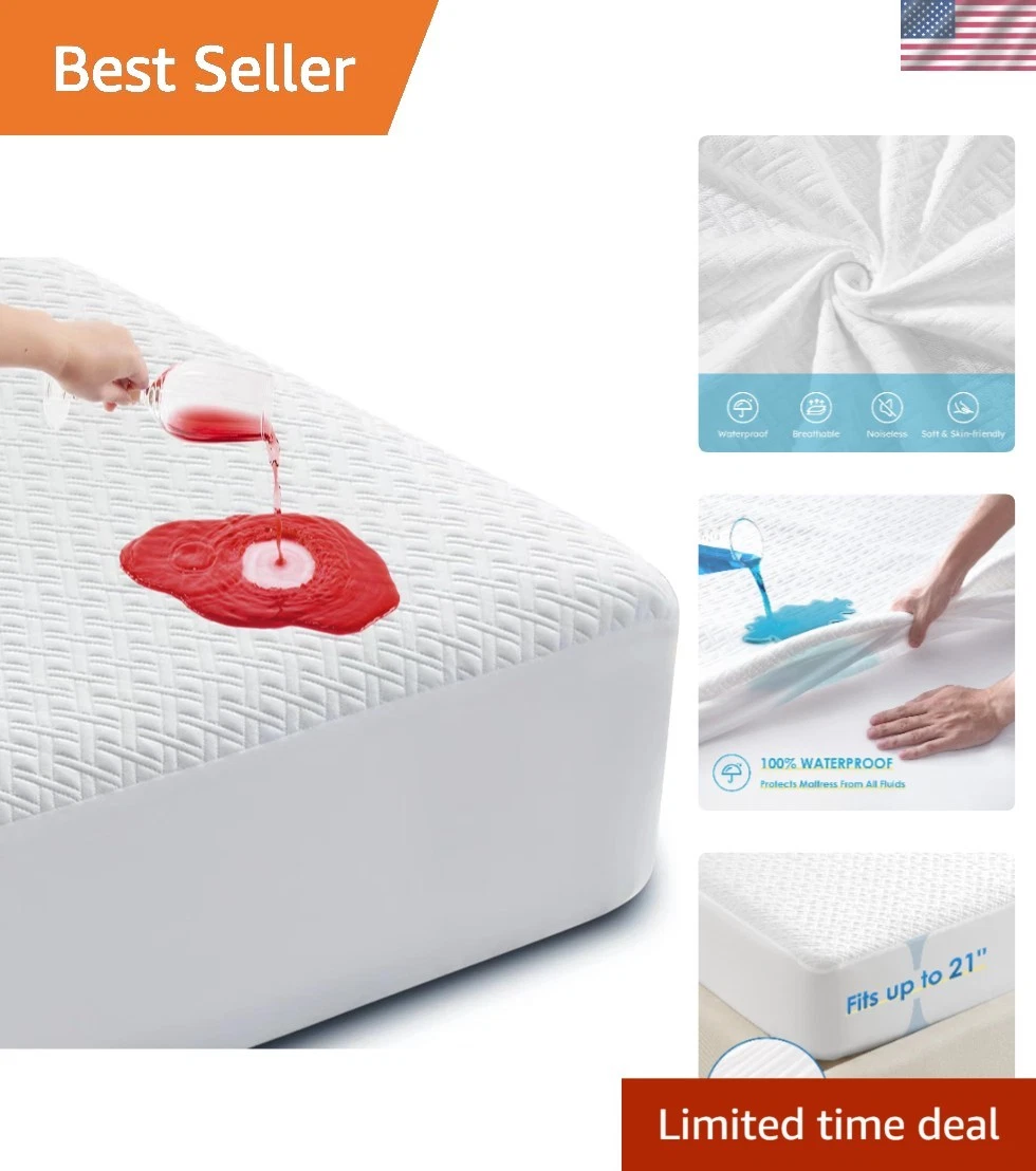 Queen Waterproof Mattress Protector Cooling Breathable Fitted Bed Cover 8-21 ...