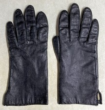 Vintage Fownes Black Genuine Leather Gloves Acrylic Lined Driving Women's Med 7