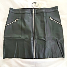 Express Black Faux Leather Mini Skirt sz 12 Full Zippered Front Pockets Goth NWT