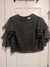 Emin & Paul Shoreditch Size S/M Blouse Black Floral Design With Sparkle