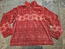 Talbots Womens Fleece Pink Pullover Quarter Zip Made In Usa Snowflakes XL