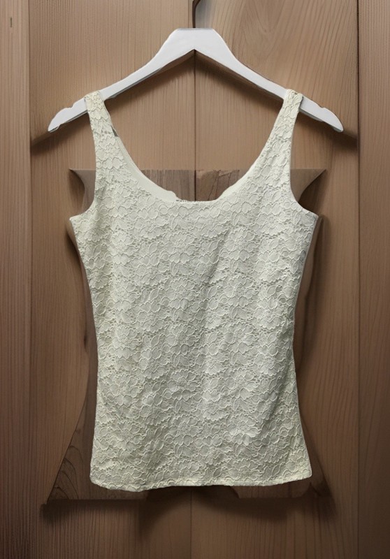 Women White House Black Market Ecru Floral Embroider Stretch Tank Blouse Size XS