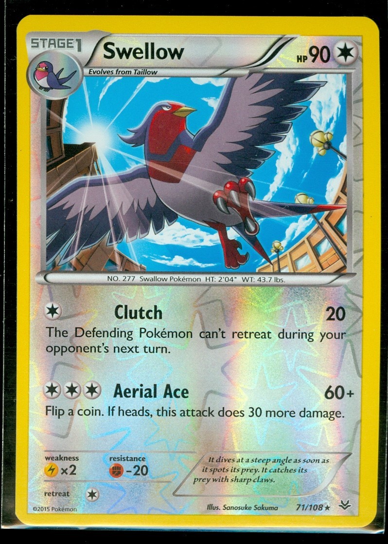 Pokemon SWELLOW 71/108 - XY Roaring Skies - Rev Holo - MINT