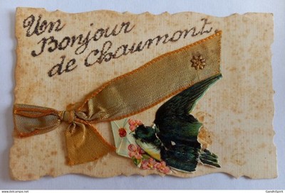 Un Bonjour de Chaumont - Band, Vogel hält einen Brief im Schnabel aus Chrom