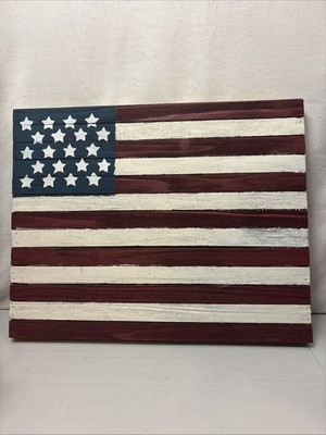 AMERICAN FLAG Wood Handcrafted Painted 20 Star 13 Stripe USA United States Decor