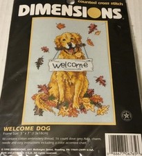 Dimensions Welcome Dog 5X 7 Sealed Package Kit Vtg 1998