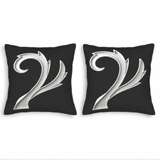 Elegant 18x18in Throw Pillow Covers Set of 2 - Black with Embossed White Leaf