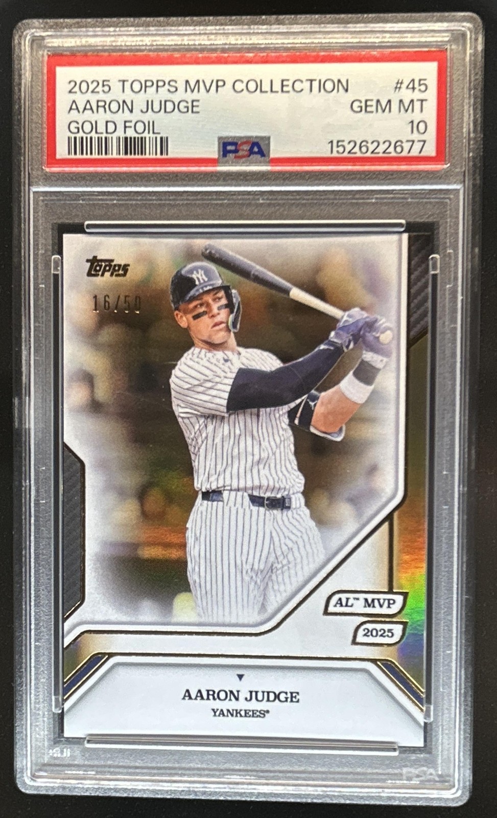 2025 Topps MVP Aaron Judge Gold Foil #/50 New York Yankees PSA 10 GEM MINT view 1