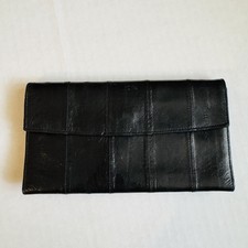 NEW VTG Eel Skin Black Leather Wallet Credit Card Cash Long Wallet Unisex