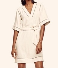 Ann Taylor Cream Tie Waist Shift Mini Dress XS Petite