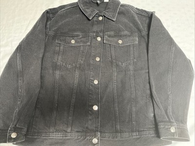 DIVIDED by H&M Button Up Black Denim Jean Jacket Long Sleeve Womens Size Medium