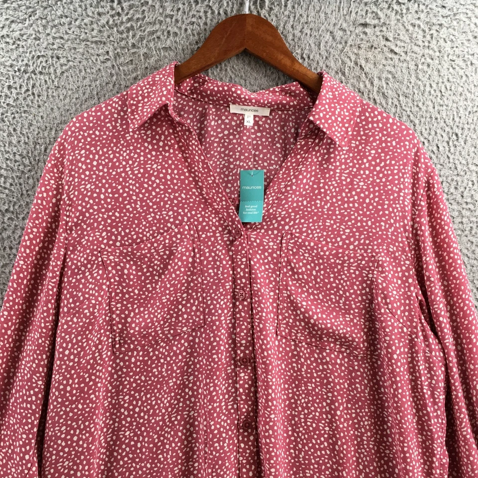 Blusa Maurices Mujer XL Rosa Manga Larga Cuello Botones Lunares NUEVA Foto 2 de 4