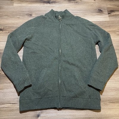 Barbour Full Zip Jumper Green Mens LARGE Soft Lambswool Hilltop Thru Seaweed