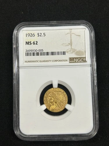 1926 INDIAN HEAD $2.5 QUARTER EAGLE GOLD NGC MS62