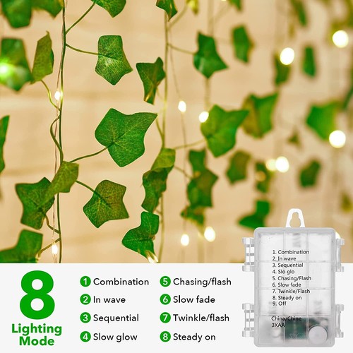 Battery Powered Ivy Leaf Vine String Lights 110 LED Vines Fairy Lights 36ft OB - Picture 7 of 9