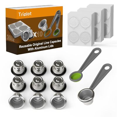 Triplot 10pcs Reusable Capsules for Nespresso OriginalLine - Refillable... 
