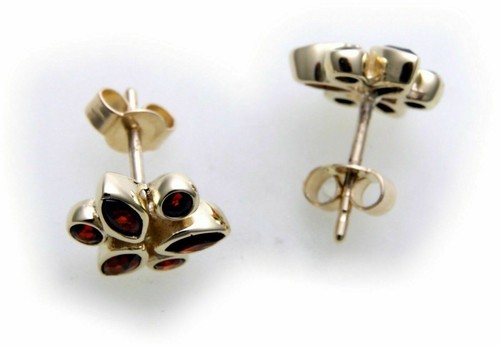 Pendientes de mujer granate en oro 585 pendientes de granada oro amarillo flor 14kt - Imagen 4 de 4