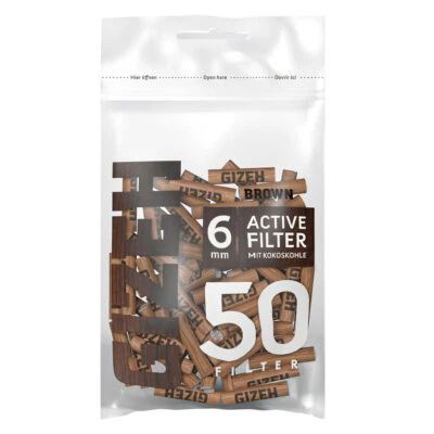 50er Beutel GIZEH BROWN Active Filter Aktivkohle Slim 6mm Zigarettenfilter