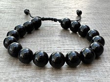 Grade A Black Tourmaline Crystal Adjustable Bead Bracelet 10mm,Genuine Bracelet