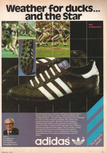 Vista insecto Empleado Zapatos de fútbol clásicos 1978 Adidas ""Star"" ""Tracción en acción""  anuncio impreso vintage | eBay
