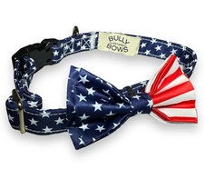 Patriotic American Flag Bow Tie Dog Collar - Removable and Durable