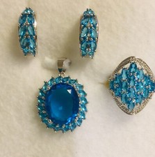 Deluxe Swiss Blue Topaz Sterling Silver 925 Jewelry Set Ring  8
