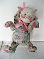 Easter 1999 Annalee 18" Patchwork Bunny Hearts Bows Made in USA Vtg EUC