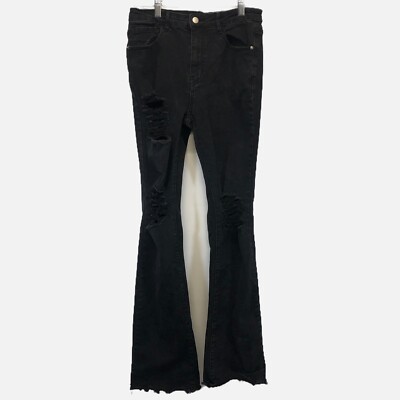 Women's Shein Black Ripped Extreme Distressed Wide Leg Jeans Size