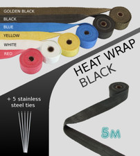 UNIVERSAL CAR BIKE EXHAUST HEAT WRAP with ties -5 METRE BLACK 5M-B-JGR