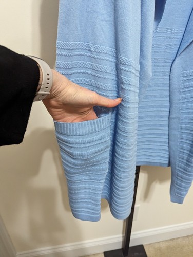 Isaac Mizrahi QVC Women's Light Blue Cascade Front Open Sweater Cardigan XL - Picture 4 of 11
