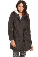 MNG Mango Women's Winter Parka Coat Full Zip & Snap Removable Fur Lining Size XS