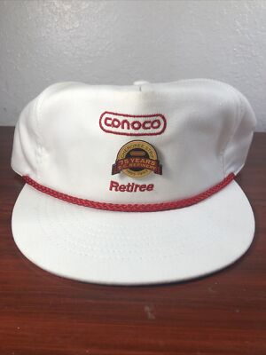 CONOCO Retiree Gas Station White Snapback Trucker Hat Cap With Pin 75years