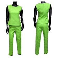 Vintage 90s does 60s DD Sport Lime Green Knit Mod 2 Piece Top  Pant Set Outfit