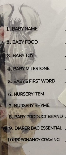 Baby Shower Scattergories Game Cards Pack Of 30 • Jungle Animal Babies w/Roses - Picture 3 of 4