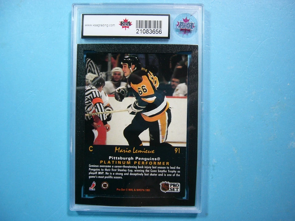 RARE 1990/91 1991/92 NHL HOCKEY CARD #NNO MARIO LEMIEUX KSA 10 GEM MINT SHARP+ - Image 2 of 2