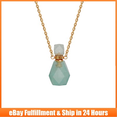 Natural Green Aventurine Quartz Essential Perfume Oil Bottles Pendant Crystal US