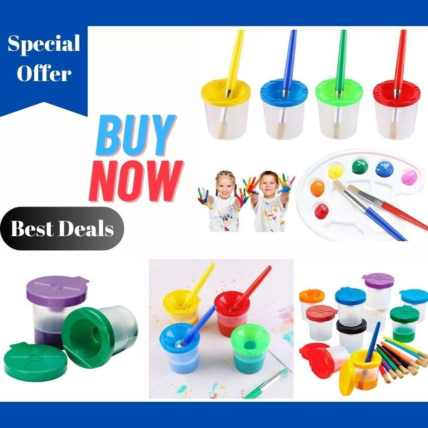 Spill Proof Paint Cups and Paint Brushes for Kids Children's Paintbrushes-4249