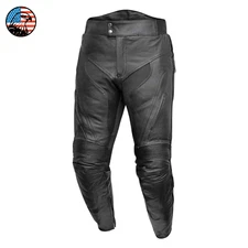 Men's Cowhide Leather Motorcycle Pants CE Armor Protective Biker Racing Trousers