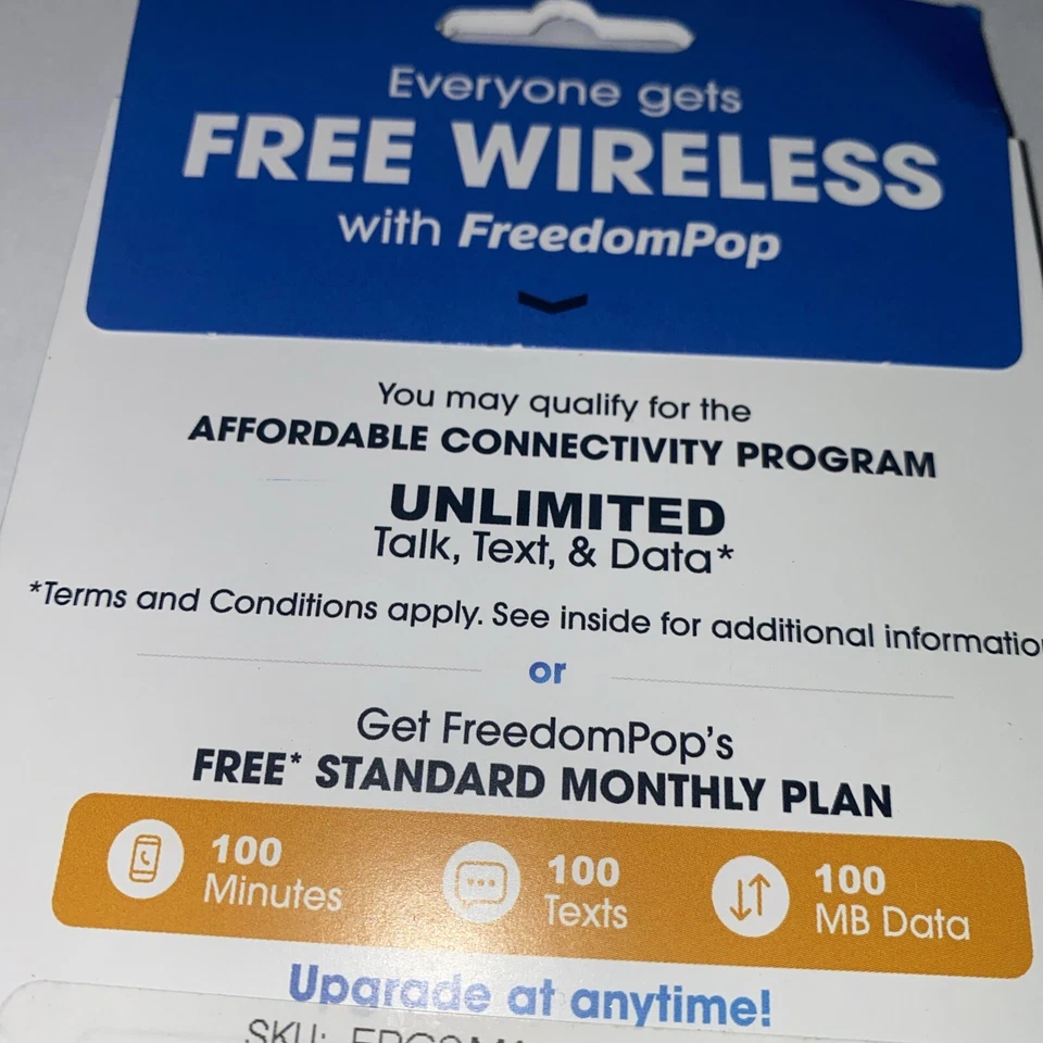 FreedomPop Bring Phone SIM Kit Free Wi-Fi Calling 100 Mb Call iPhone Yellow One - Image 2 of 4