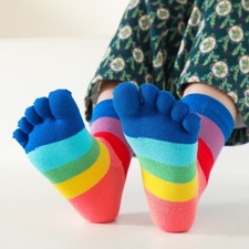 2 Pairs Children Rainbow Stripe Five Finger Toe Socks Fall Winter Warm Toe Socks
