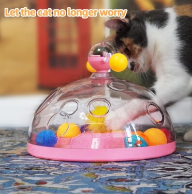 Cat Puzzle Toy Indoor For Kitten Interactive Games Spinning Track Balls& Feather