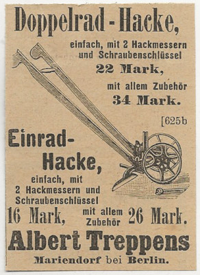 21/1016 ANZEIGE AUS EINER ZEITUNG WERBUNG um 1898 MARIENDORF BEI BERLIN TECHNIK