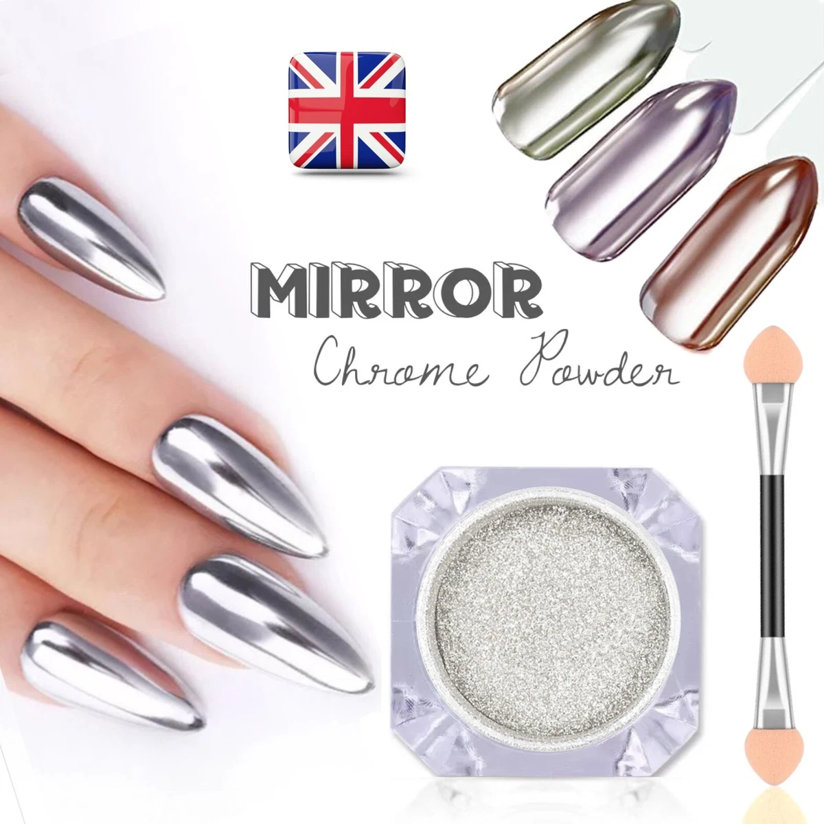 MIRROR NAIL POWDER Silver CHROME for Rose Gold Nails EFFECT Pigment Nail  Art R